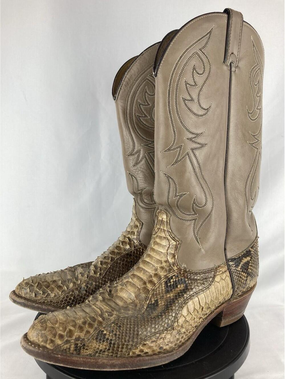 Vtg Men’s 11 D Genuine Python Exotic Cowboy Boots Handcrafted USA Custom